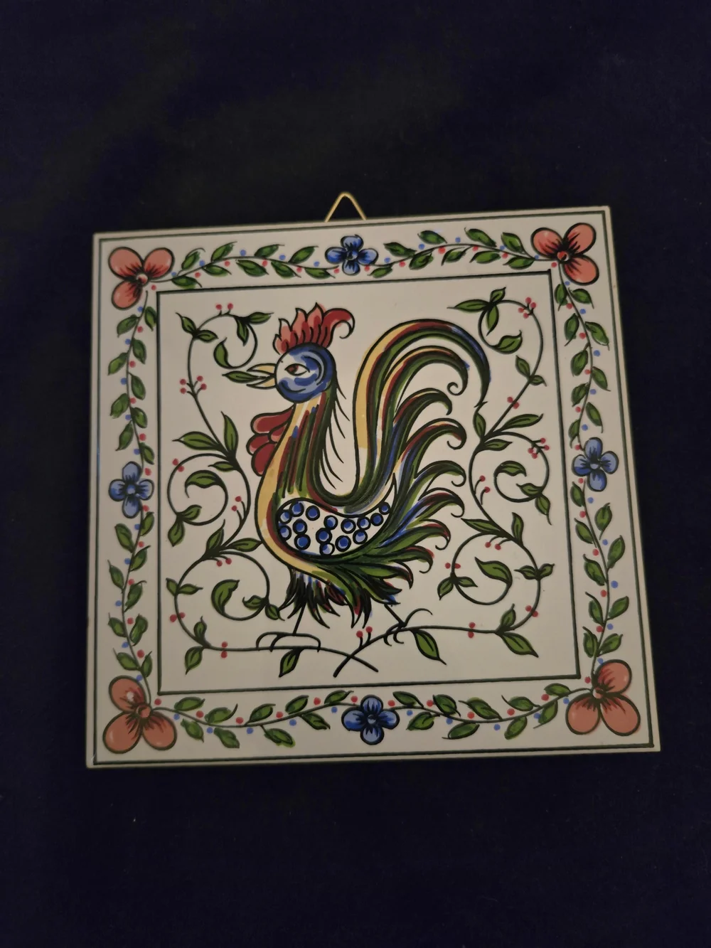 Hand-Painted Rooster Ceramic Tile Wall Art - Multicolor